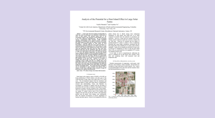 Analysis of the Potential for a heat island effect in large solar farms